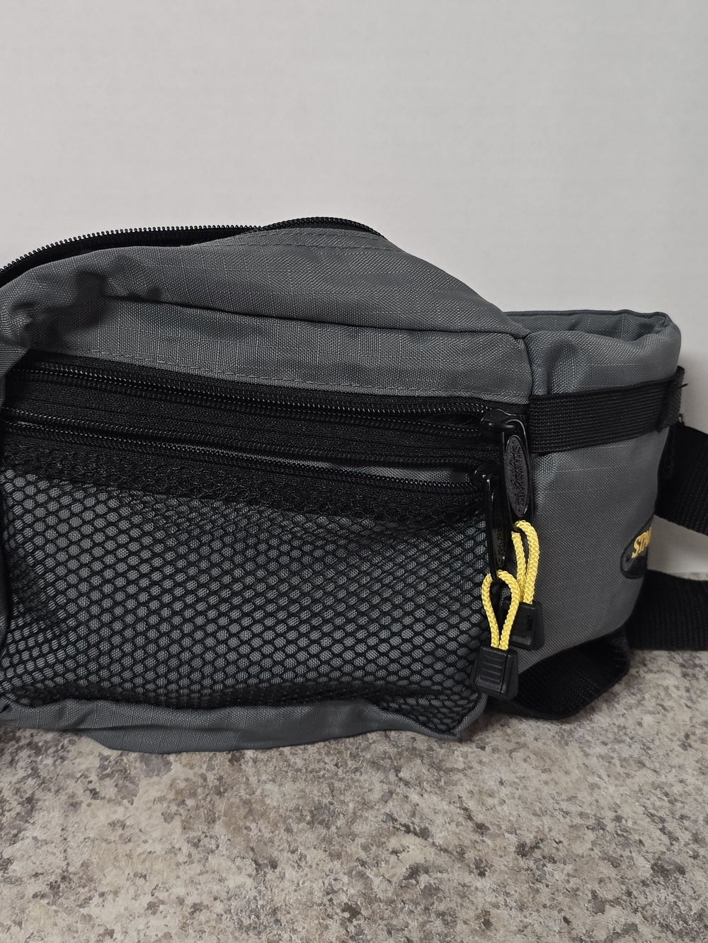 Stansport Gray Men's Waist Pack with Front Mesh Pocket and Yellow Pulls